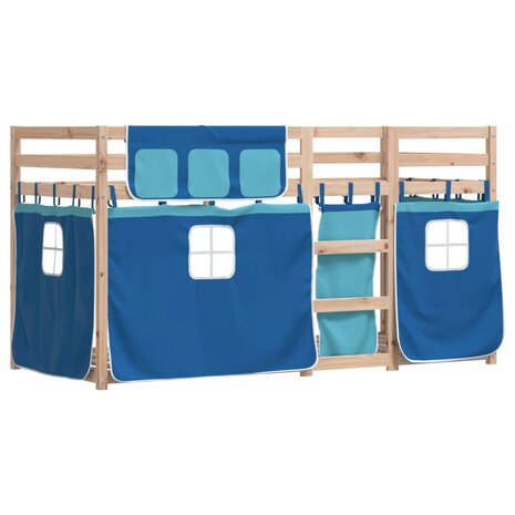 Stapelbed met gordijnen 75x190 cm massief grenenhout blauw 3