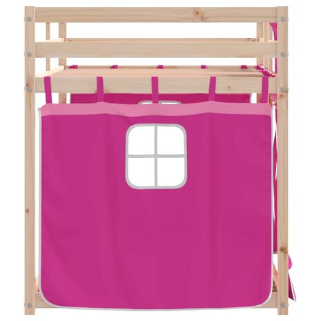 Stapelbed met gordijnen 75x190 cm grenenhout roze 6