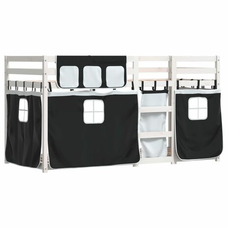 Stapelbed met gordijnen 75x190 cm grenenhout wit en zwart 3