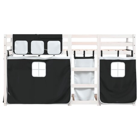 Stapelbed met gordijnen 75x190 cm grenenhout wit en zwart 5