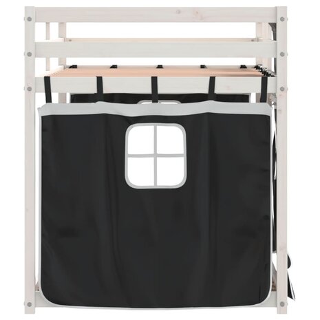 Stapelbed met gordijnen 75x190 cm grenenhout wit en zwart 6