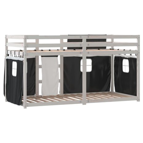 Stapelbed met gordijnen 75x190 cm grenenhout wit en zwart 7