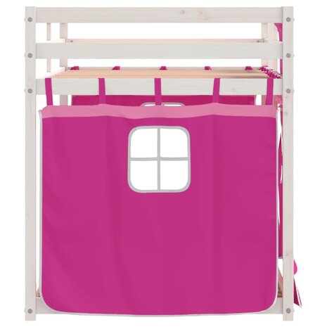 Stapelbed met gordijnen 75x190 cm grenenhout roze 6