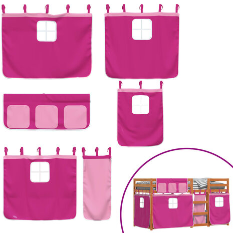 Stapelbed met gordijnen 75x190 cm grenenhout roze 9