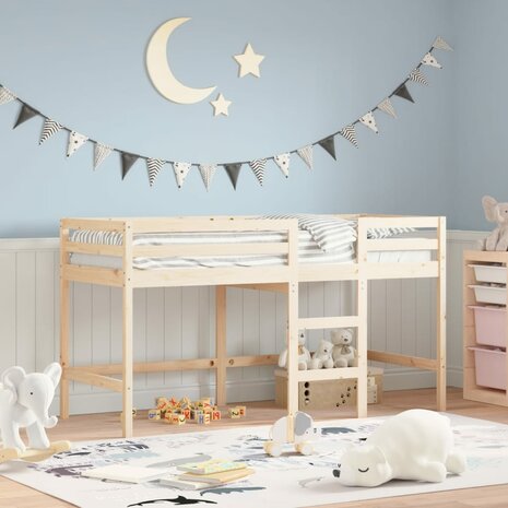 Kinderhoogslaper met ladder 90x200 cm massief grenenhout 1