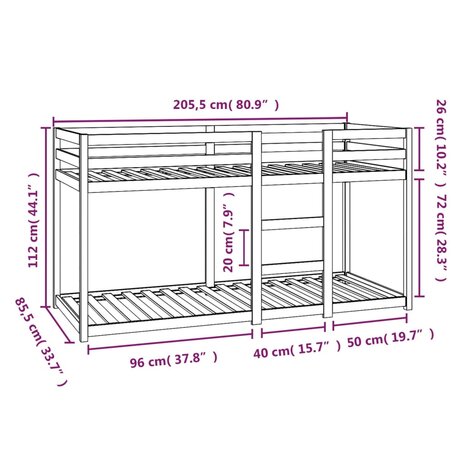 Stapelbed 80x200 cm massief grenenhout wit 8