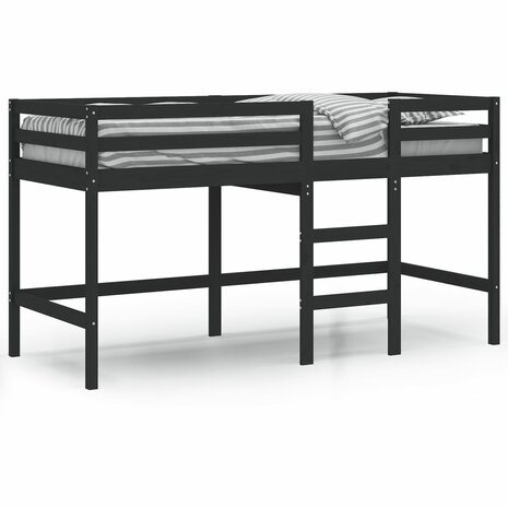 Kinderhoogslaper met ladder 90x200 cm massief grenenhout zwart 2