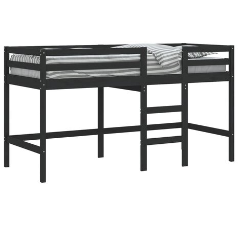 Kinderhoogslaper met ladder 90x200 cm massief grenenhout zwart 3