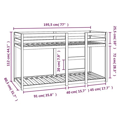Stapelbed 75x190 cm massief grenenhout wit 8