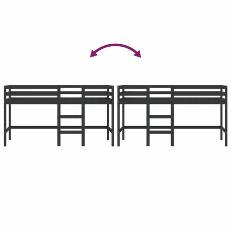 Kinderhoogslaper met ladder 90x200 cm massief grenenhout zwart 8