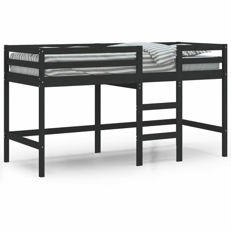 Kinderhoogslaper met ladder 90x190 cm massief grenenhout zwart 2