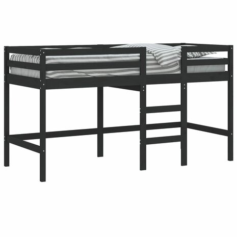 Kinderhoogslaper met ladder 90x190 cm massief grenenhout zwart 3