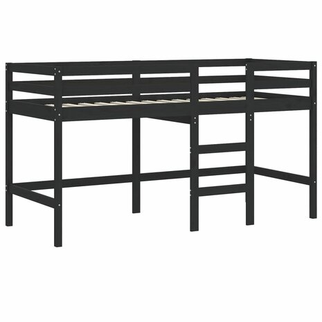 Kinderhoogslaper met ladder 90x190 cm massief grenenhout zwart 4