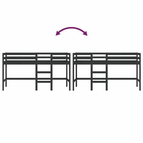 Kinderhoogslaper met ladder 90x190 cm massief grenenhout zwart 8