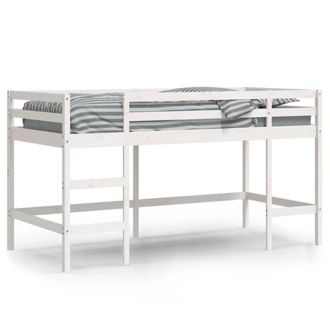 Kinderhoogslaper met ladder 80x200 cm massief grenenhout wit 3