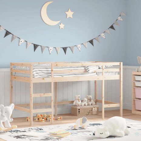 Kinderhoogslaper met ladder 90x200 cm massief grenenhout 1