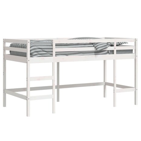 Kinderhoogslaper met ladder 90x200 cm massief grenenhout wit 4