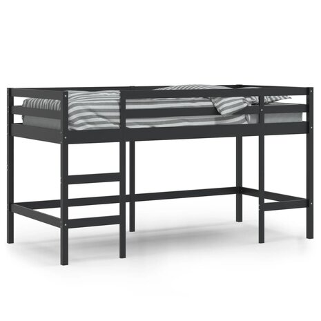 Kinderhoogslaper met ladder 90x200 cm massief grenenhout zwart 2
