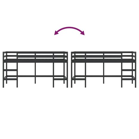 Kinderhoogslaper met ladder 90x200 cm massief grenenhout zwart 8