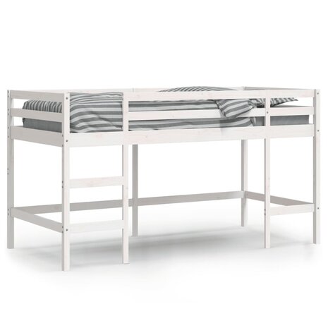 Kinderhoogslaper met ladder 90x190 cm massief grenenhout wit 2