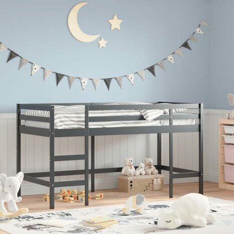 Kinderhoogslaper met ladder 90x190 cm massief grenenhout zwart 1
