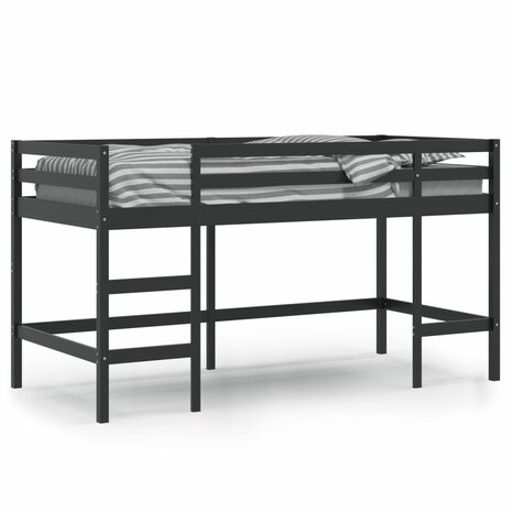 Kinderhoogslaper met ladder 90x190 cm massief grenenhout zwart 2