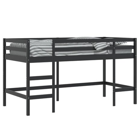 Kinderhoogslaper met ladder 90x190 cm massief grenenhout zwart 4