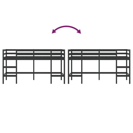 Kinderhoogslaper met ladder 90x190 cm massief grenenhout zwart 8
