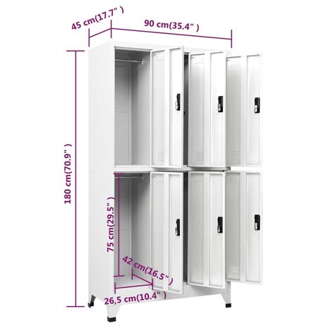 Lockerkast 90x45x180 cm staal wit 8