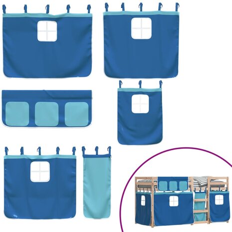 Stapelbed met gordijnen 90x190 cm massief grenenhout blauw 9