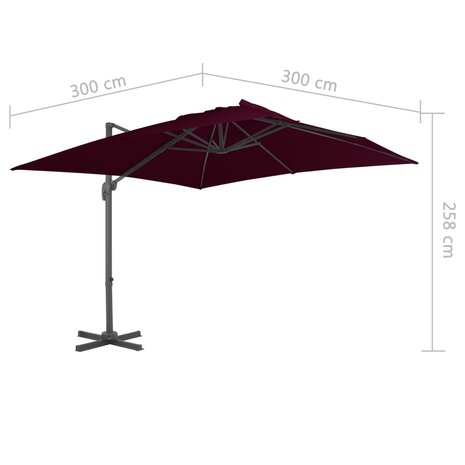 Zweefparasol met aluminium paal 300x300 cm bordeauxrood 8