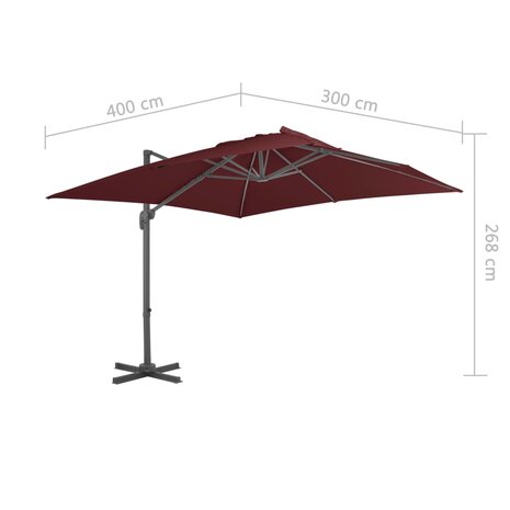 Zweefparasol met aluminium paal 400x300 cm bordeauxrood 8