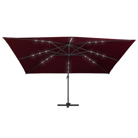 Zweefparasol met LED-verlichting 400x300 cm bordeauxrood 4