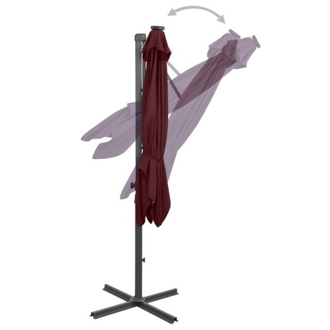 Zweefparasol met paal en LED-verlichting 250 cm bordeauxrood 7