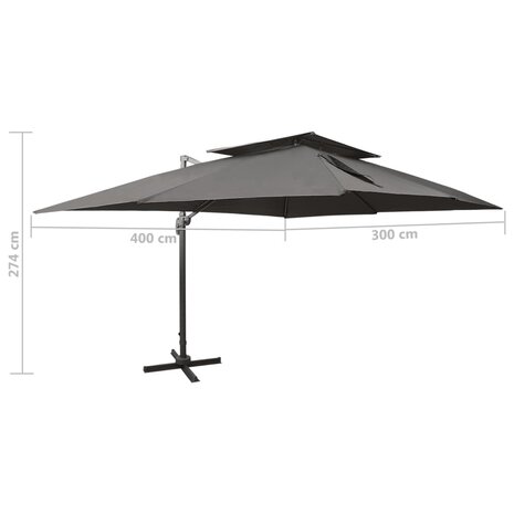 Zweefparasol met dubbel dak 400x300 cm antracietkleurig 9