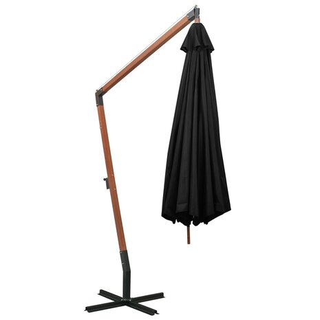 Zweefparasol met paal 3,5x2,9 m massief vurenhout zwart 4