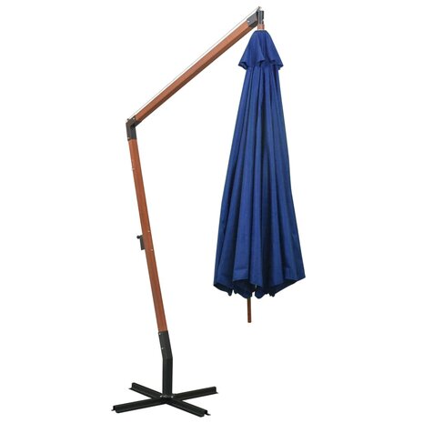 Zweefparasol met paal 3,5x2,9 m massief vurenhout azuurblauw 4