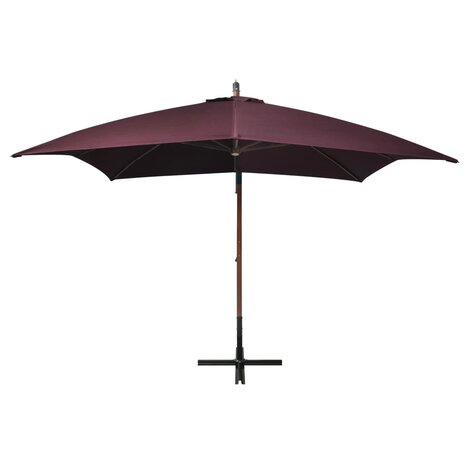 Zweefparasol met paal 3x3 m massief vurenhout bordeauxrood 2