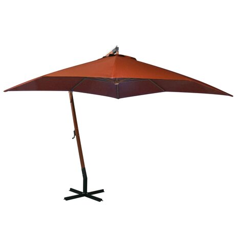 Zweefparasol met paal 3x3 m massief vurenhout terracottakleurig 1