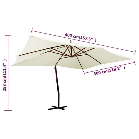 Zweefparasol met houten paal 400x300 cm zandwit 8