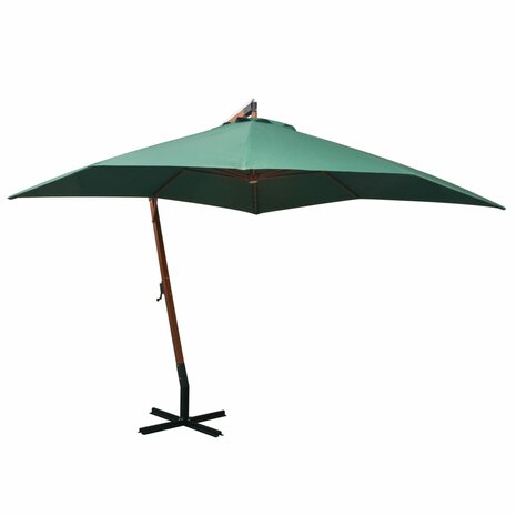 Zweefparasol met houten paal 300x300 cm groen 1