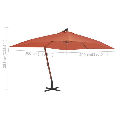 Zweefparasol met houten paal 400x300 cm terracottakleurig 5