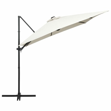 Zweefparasol met LED en stalen paal 250x250 cm zandkleurig 4