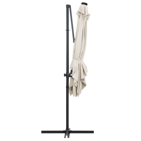 Zweefparasol met LED en stalen paal 250x250 cm zandkleurig 5