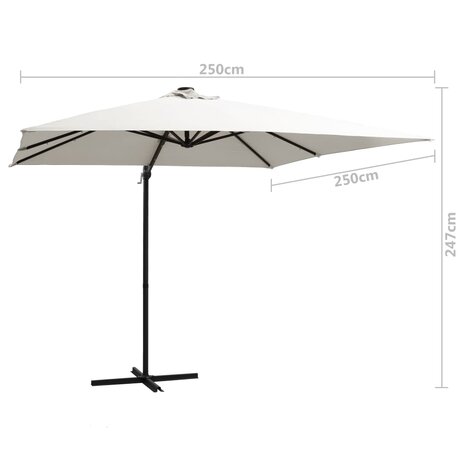 Zweefparasol met LED en stalen paal 250x250 cm zandkleurig 9
