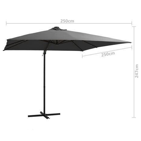 Zweefparasol met LED en stalen paal 250x250 cm antracietkleurig 9