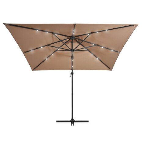 Zweefparasol met LED en stalen paal 250x250 cm taupe 3