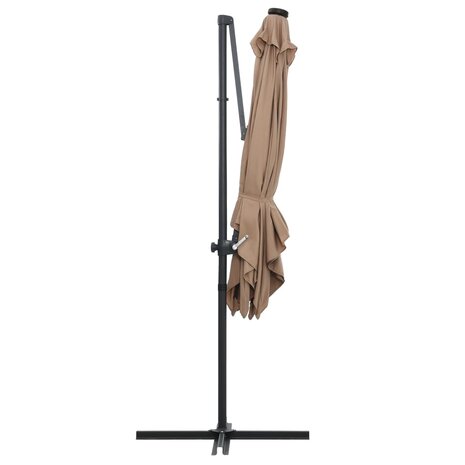 Zweefparasol met LED en stalen paal 250x250 cm taupe 5