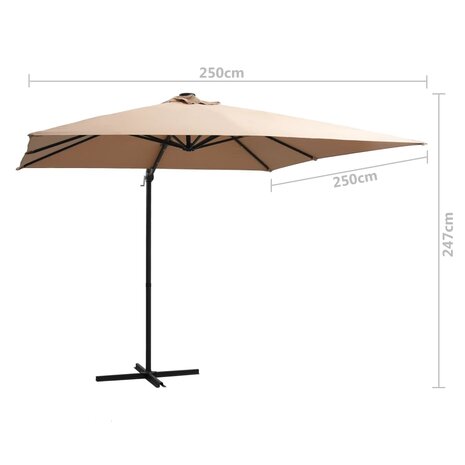 Zweefparasol met LED en stalen paal 250x250 cm taupe 9