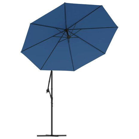 Zweefparasol met LED en stalen paal 300 cm azuurblauw 5